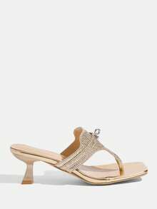 CUCCOO TILAWA Women's Fashionable Elegant Party Thong Heeled Sandals Valentine's Day - Gold - View 8