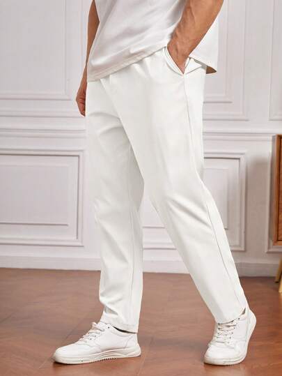 EASEVO 男士加大码纯色抽绳腰带口袋休闲针织裤