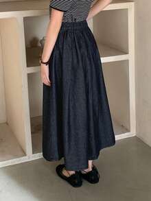 DAZY Falda plisada de mezclilla para niñas preadolescentes - Azul lavado oscuro - Ver 6