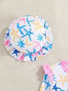 Đồ bơi dài tay họa tiết sao biển có khóa kéo viền bèo nhún cho bé gái - Nhiều màu - Xem 4