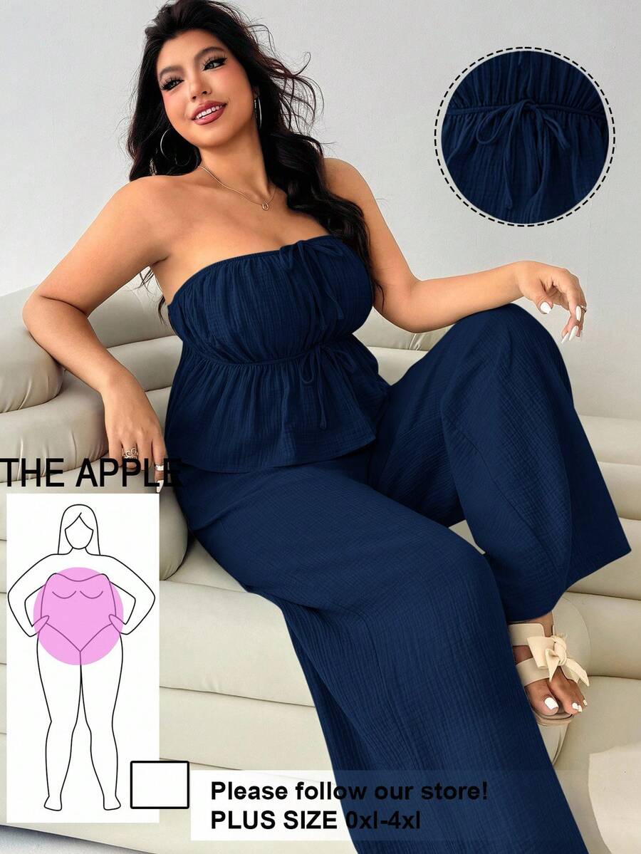 Solflare Bộ đồ 2 mảnh dành cho nữ cỡ lớn, áo hai dây bằng vải cotton lanh màu xanh navy, thích hợp cho kỳ nghỉ. - Màu xanh hải quân - Xem 1