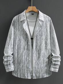 Manfinity Homme 男士时尚休闲灯芯绒长袖衬衫 - 黑與白 - 查看 1