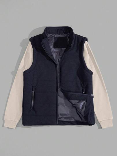 SHEIN Męski płaszcz zimowy z wysokiej jakości dżerseju z zapięciem na suwak