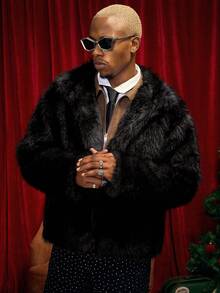 PAVTROS Men's Fashionable Fluffy Long Sleeve Jacket, Autumn/Winter Emo Jacket Goth Jacket Mens Fur Coat Fur Jacket - Black - View 5