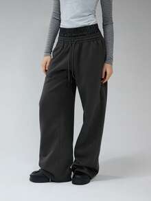 COUREZ Quần jogger ống rộng cạp thấp, kiểu boxer kẻ caro/phong cách Y2K mùa đông cho nữ, quần ống rộng cho nữ, quần thể thao cho nữ, trang phục mùa hè cho nữ. - Màu xám đen - Xem 7