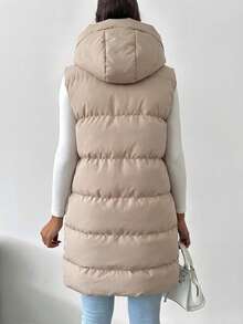 Women's Fashionable Versatile Solid Color Hooded Sleeveless Jacket, Winter - Beige - View 2