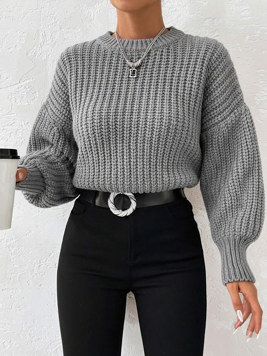 EURMUSE Plus Paperbag Waist Knot Front Wide Leg Pants - Grey - View 1