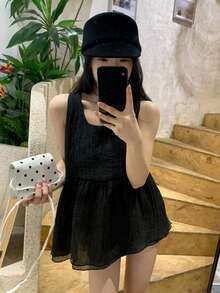 DAZY Áo sơ mi voan không tay dành cho nữ, có nơ lớn, kiểu dáng ngọt ngào và nữ tính, thích hợp cho kỳ nghỉ hè. - màu đen - Xem 4