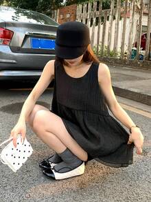 DAZY Áo sơ mi voan không tay dành cho nữ, có nơ lớn, kiểu dáng ngọt ngào và nữ tính, thích hợp cho kỳ nghỉ hè. - màu đen - Xem 8