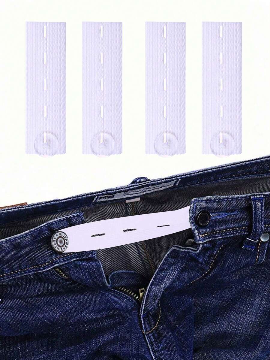 2/3/4/5 piezas Extensores elásticos de cintura, Hebilla extensora de cintura, Extensión elástica ajustable para pantalones, Cinturón de extensión de botón para pantalones, Botón de estiramiento para pantalones de maternidad, Hebilla de extensión de botón ajustable, Adecuado para hombres y mujeres - Blanco - Ver 1