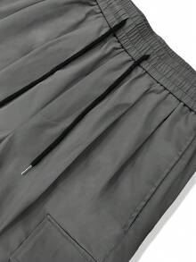 Chillumni 宽松男士翻盖口袋侧抽绳腰带工装裤 - 深灰色 - 查看 7