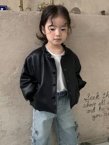 Toddler Girls' Casual Solid Color Spring/Autumn Korean Style Outerwear - Black - View 5