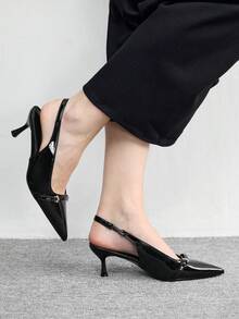 CUCCOO BIZCHIC Women's Pointed Toe Buckle Design Everyday Versatile Fashion High Heels - Black - View 4