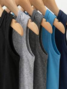 SHEIN Playful Pals 5件套休闲白色针织无袖背心，适合叠穿、外出、休闲穿着、旅行，适合6个月至3岁的男婴。 - 彩色 - 查看 5