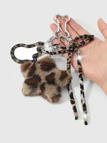 ROMWE Kawaii 1 Y2k Retro Hottie Brown Leopard Print Rhinestone Webbing Bow Acrylic Wing Mirror Double-Sided Star DIY Bone Keychain Bag Pendant, Holiday Gift - Brown-45 - View 4