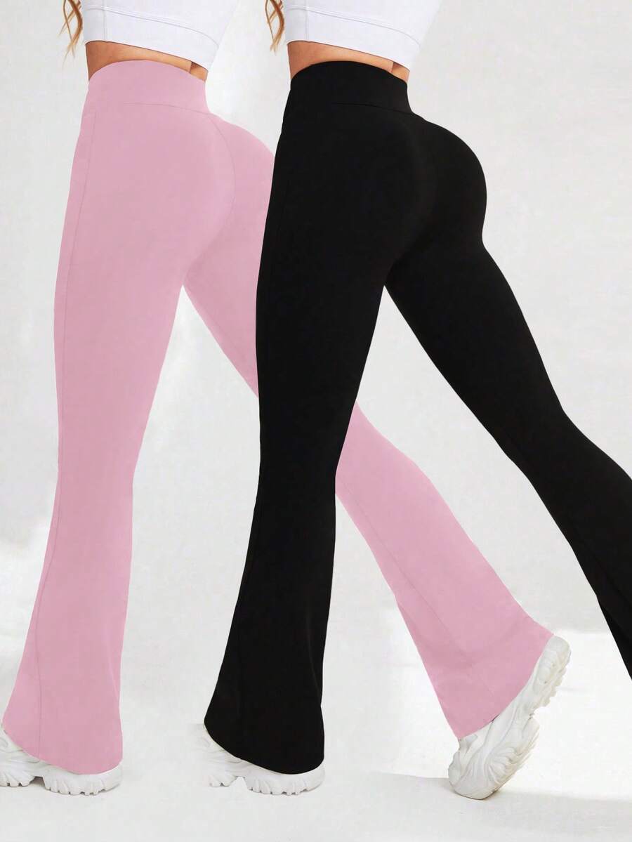 SHEIN Velisys 女士V字形瑜伽紧身裤，喇叭裤腿，高腰修身瑜伽裤，阔腿瑜伽裤，弹力工作裤，适合运动、跑步、骑行、瑜伽、匹克球等休闲场合。 - 彩色 - 查看 1