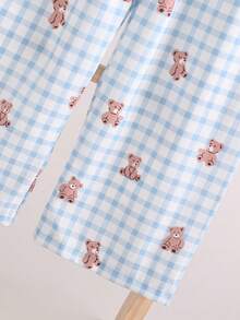 SHEIN Vintaside Kids Young BoyKorean Style Casual Western Cute Plaid Bear Pocket Tee All-Over Bear Print Pants Pajama Set Birthday Beach Summer - Light Grey - View 6