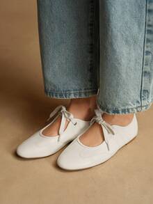 Rosivie Zapatos planos versátiles y casuales con cordones para uso diario de las mujeres - Blanco - Ver 2