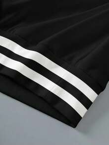 LOONEY TUNES X SHEIN Men's Casual Everyday Commute Fashion Street Funny Cartoon Rabbit & Letter Print Contrast Striped Trim Dropped Shoulder Loose Fit Crew Neck Sweatshirt, Spring/Autumn - White - View 5