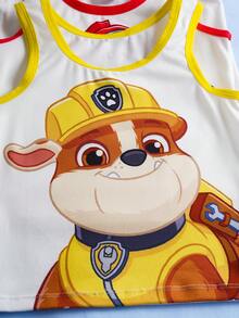 SHEIN | PAW Patrol 男童6件套柔软舒适小狗印花圆领背心和短裤内衣套装 - 白色 - 查看 3