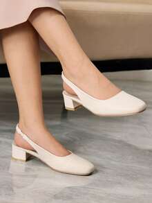 Sleekvia 女士休闲方跟平底鞋，纯色，适合办公和通勤穿着。 - 杏色 - 查看 1