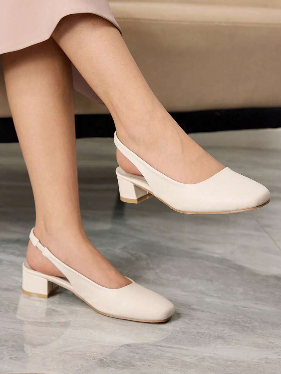 Sleekvia 女士休闲方跟平底鞋，纯色，适合办公和通勤穿着。 - 杏色 - 查看 1