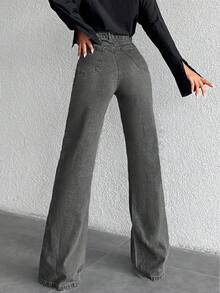 SHEIN Quần jean ống rộng cạp cao 100% cotton - Màu xám đen - Xem 2