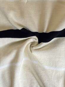 Aloruh 女士秋冬学院风 Polo 领撞色条纹棕蓝长袖宽松针织毛衣 - 杏色 - 查看 7