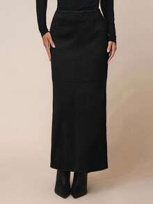 COSMINA Falda de unicolor versátil y de moda para mujer - Negro - Ver 4