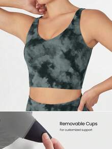 GLOWMODE FeatherFit™ U Back Cropped Active Tank Top Low Impact Yoga Daily  Spring Summer - Dark Green - View 3
