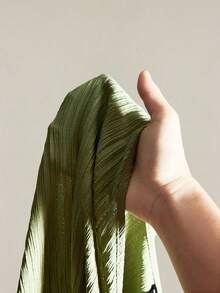 SHEIN ICON Plus Size Women Twist Knot Textured Black Lantern Sleeve Top - Mint Green - View 8