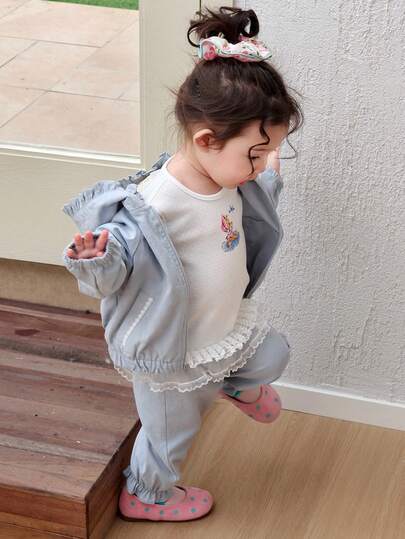 DAZY Toddler Girls' Solid Color Hooded Casual Sweatshirt And Pants Set