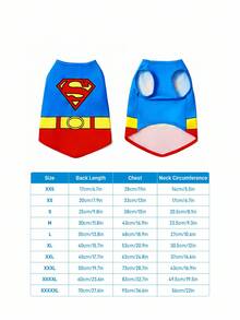 SUPERMAN X SHEIN 1 件电影卡通图案宠物背心，猫/狗衣服，尺码 XXS-XXXXL，特小号，特大号，角色扮演 - 彩色 - 查看 3