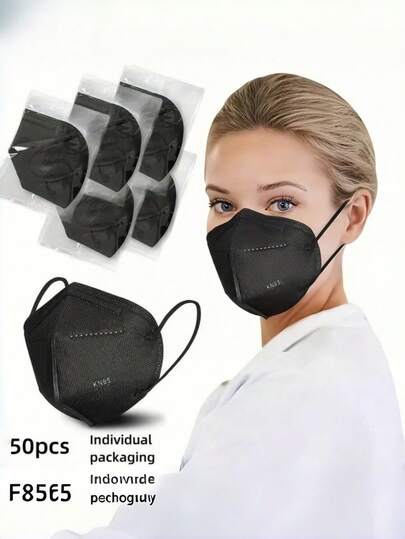 20/50 adet KN95 Yüz Maskesi, 5 Katmanlı Nefes Alabilir Tek Kullanımlık KN95 Maskeler, Siyah Renk, Tek Tek Paketlenmiş, %98'in Üzerinde Filtrasyon Verimliliği