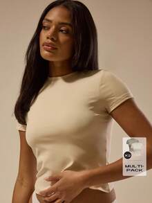 MUSERA ESSENTIALS Tricou elastic cu mânecă scurtă, set simplu, model aeroport, casual, toamnă, înapoi la școală, iarnă, Crăciun, elegant