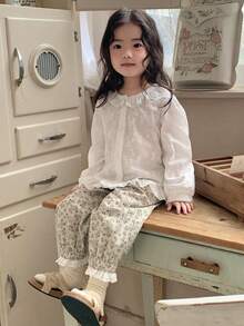 DAZY Toddler Girls' Floral All-Over Print Casual Loose Lace Trim Patchwork Bottoms - White - View 6