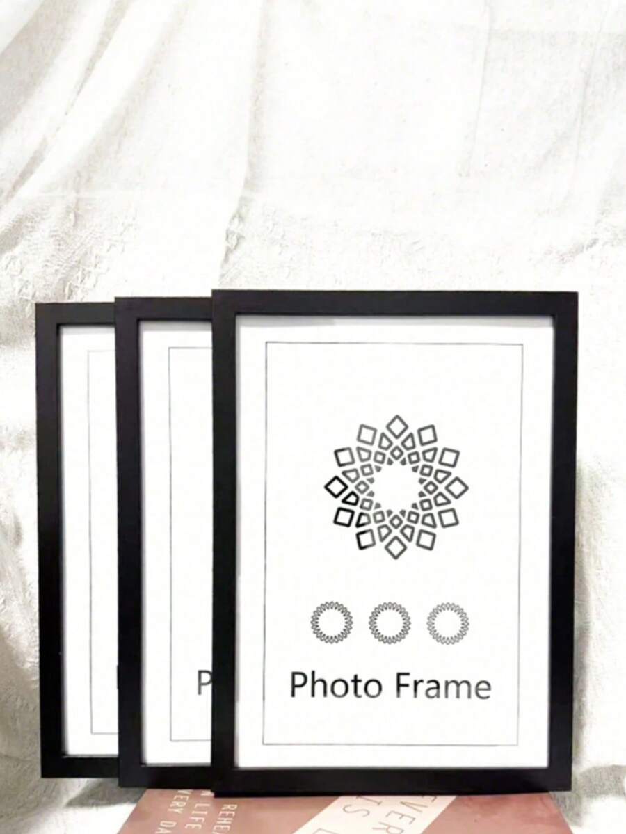 3Pcs/Set Wooden Photo Frames For Picture Wall ,Pictures Frame For Table Top Display And Wall Mounting Frames Photo Decor Commemorative Gift - Black - View 1