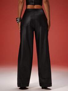 Denimoi Quần ống đứng giả da với chi tiết túi ngược, kiểu dáng cá tính, thích hợp cho các buổi tiệc tùng, đi club hoặc concert. - màu đen - Xem 5