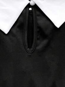 GlowEve CURVE 大码撞色拼接莲花袖串珠优雅T恤 - 黑與白 - 查看 5