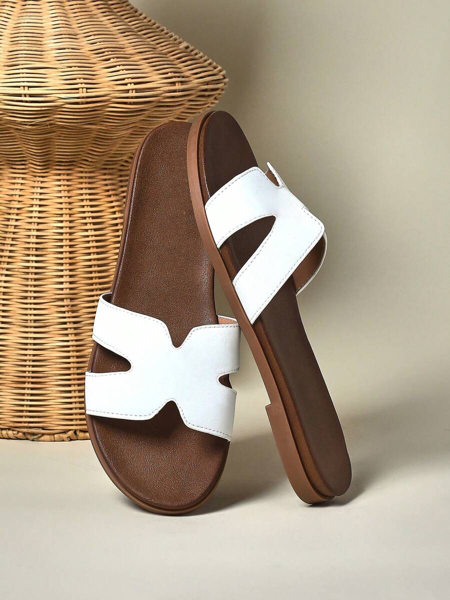 SHUZIA 史上最畅销女士支撑PU中底带扣镂空PU白色拖鞋 - 休闲、百搭、舒适 - 白色 - 查看 1