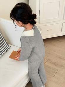 DAZY Young Girl Casual Colorblock Collar Sweater And Knit Pants Set, Autumn/Winter - Grey - View 3