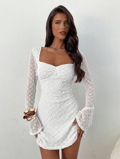 Aloruh Elegant miniklänning med fyrkantig halsringning och utsvängda ärmar för kvinnor