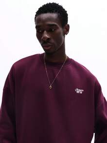 Sudadera de cuello redondo burdeos de SUMWON con gran gráfico circular en la espalda y pequeño logotipo frontal, sudadera casual de manga larga - Rojo violeta - Ver 4