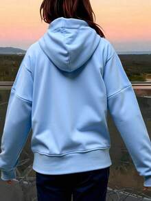 Sudadera Hoodie con estampado de Flor y Mariposa - Azul - Ver 2