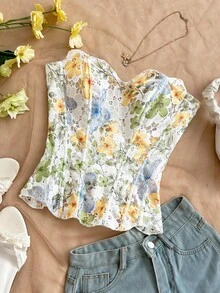 Soleia 性感蕾丝双层修身束身胸衣上衣，镂空刺绣上衣，适合夜间外出、婚礼宾客、秋季、情人节等场合。 - 彩色 - 查看 4