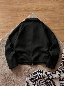 SWAVVY Men's Loose Casual Turndown Collar Long Sleeve Jacket, Suitable For Autumn/Winter - Black - View 2