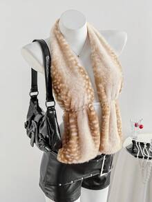 Comfortcana 2025秋冬新款时尚女士性感露背鹿纹仿毛皮吊带上衣，适合街头、度假、秋冬季节、圣诞节、新年、海滩、派对、优雅休闲等各种场合穿着。 - 紫紅色 - 查看 7