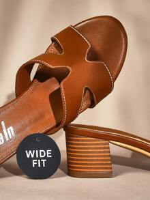 SHUZIA Women's Thick Heel Wide Fit H Band Fashion Slide Sandals - Brown - View 2