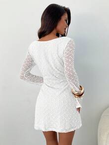 Aloruh Women's Elegant Square Neck Ruched Flare Sleeve Fitted A-Line Mini Dress White Sexy Dress Women,White Dresses For Women - White - View 2