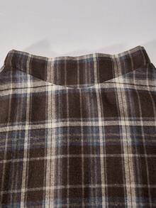 2pcs/Set Tween Girl Stand Collar Long Sleeve T-Shirt And Plaid Elastic Waist A-Line Skirt - Multicolor - View 7